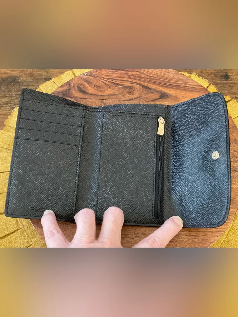 COACH Black Pebble Leather Medium Envelope Wallet F30204